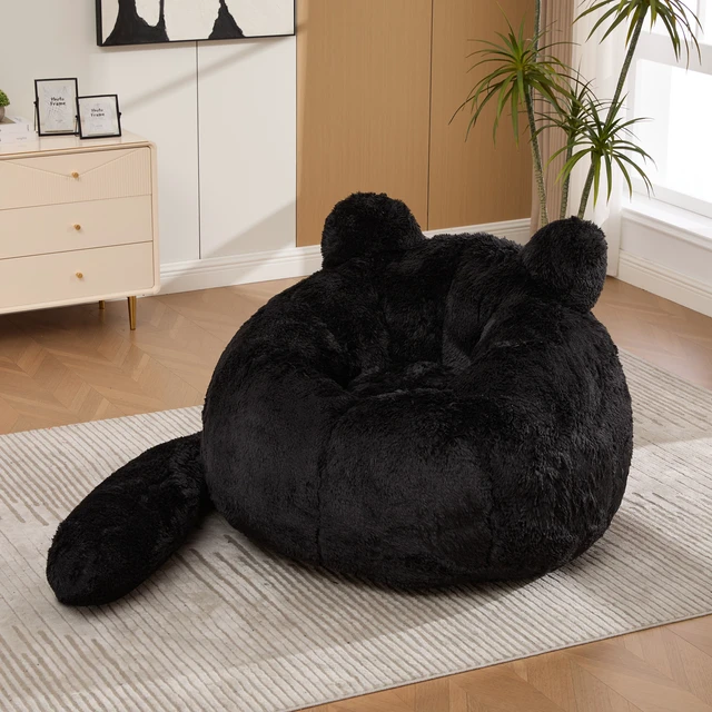 Alt view image 3 of 7 - 41.7 Inch Single Sofa, Faux Fur Large Bean Bag Cat Shaped with Tail Pillow Fluffy Beanbag Accent Floor Chair