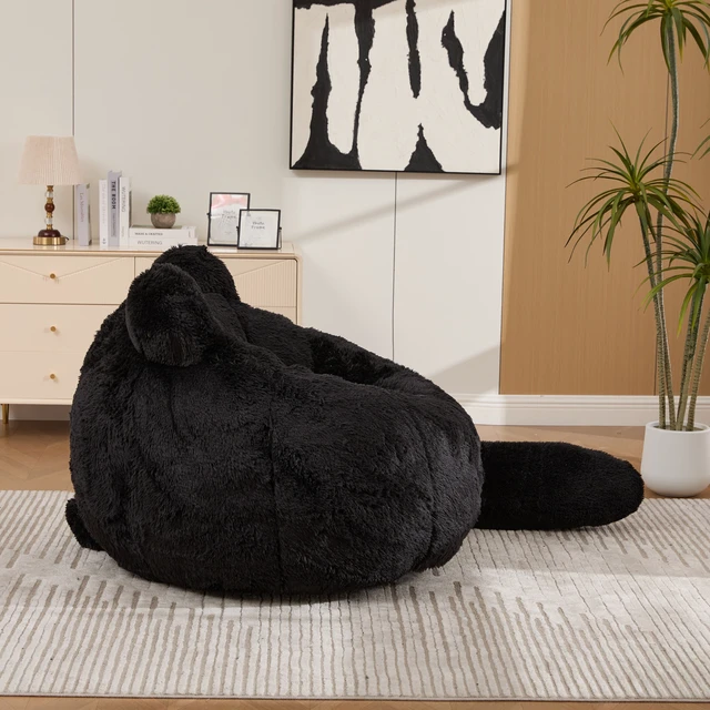 Alt view image 5 of 7 - 41.7 Inch Single Sofa, Faux Fur Large Bean Bag Cat Shaped with Tail Pillow Fluffy Beanbag Accent Floor Chair