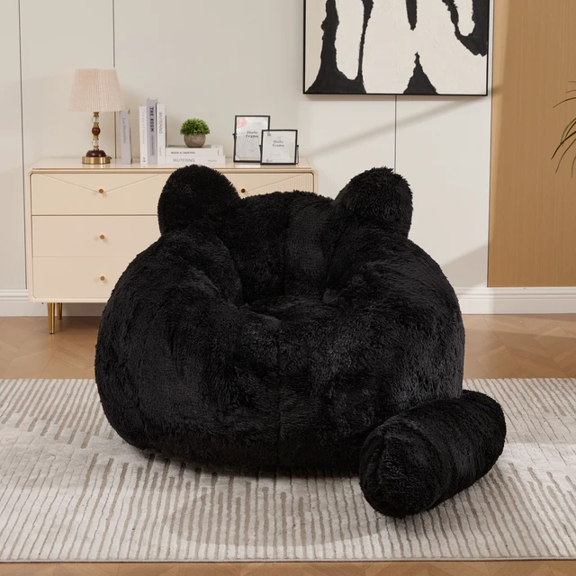 Alt view image 2 of 7 - 41.7 Inch Single Sofa, Faux Fur Large Bean Bag Cat Shaped with Tail Pillow Fluffy Beanbag Accent Floor Chair