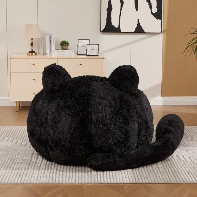 Alt view image 6 of 7 - 41.7 Inch Single Sofa, Faux Fur Large Bean Bag Cat Shaped with Tail Pillow Fluffy Beanbag Accent Floor Chair