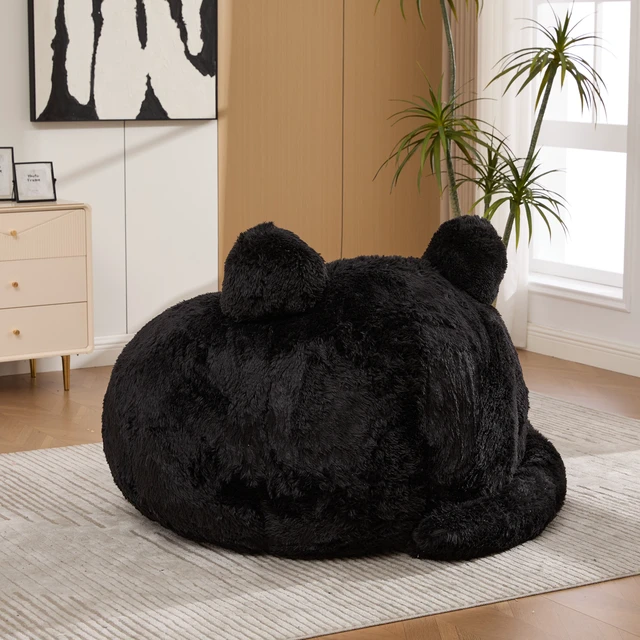 Alt view image 7 of 7 - 41.7 Inch Single Sofa, Faux Fur Large Bean Bag Cat Shaped with Tail Pillow Fluffy Beanbag Accent Floor Chair