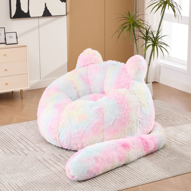 Alt view image 3 of 7 - 41.7 Inch Single Sofa, Faux Fur Large Bean Bag Cat Shaped with Tail Pillow Fluffy Beanbag Accent Floor Chair