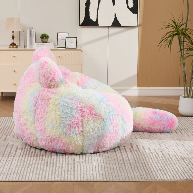 Alt view image 5 of 7 - 41.7 Inch Single Sofa, Faux Fur Large Bean Bag Cat Shaped with Tail Pillow Fluffy Beanbag Accent Floor Chair