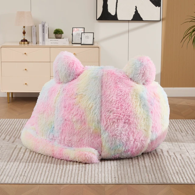 Alt view image 6 of 7 - 41.7 Inch Single Sofa, Faux Fur Large Bean Bag Cat Shaped with Tail Pillow Fluffy Beanbag Accent Floor Chair