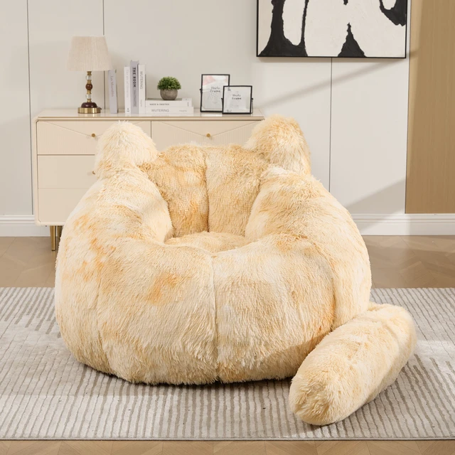 Alt view image 2 of 7 - 41.7 Inch Single Sofa, Faux Fur Large Bean Bag Cat Shaped with Tail Pillow Fluffy Beanbag Accent Floor Chair
