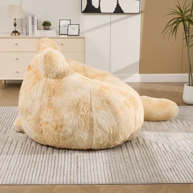 Alt view image 5 of 7 - 41.7 Inch Single Sofa, Faux Fur Large Bean Bag Cat Shaped with Tail Pillow Fluffy Beanbag Accent Floor Chair