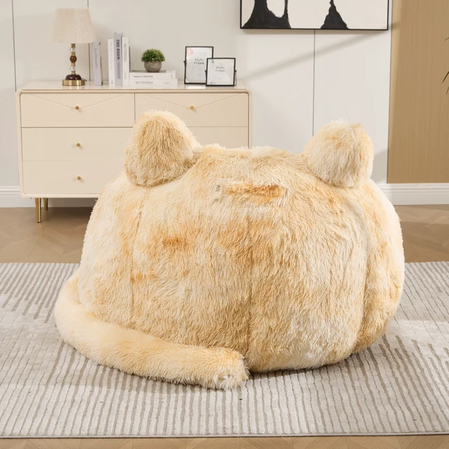 Alt view image 6 of 7 - 41.7 Inch Single Sofa, Faux Fur Large Bean Bag Cat Shaped with Tail Pillow Fluffy Beanbag Accent Floor Chair