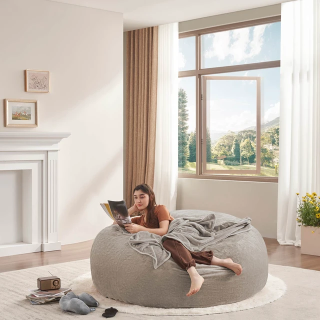 Alt view image 3 of 7 - Bean Bag Chair, Memory Foam Filling Adult and Teen Bean Bag Chair Soft Sofa with Removable Flannel Cover Round Sofa