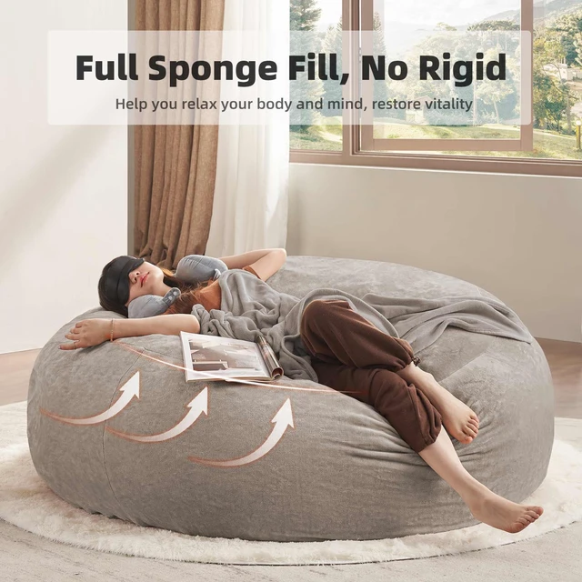 Alt view image 2 of 7 - Bean Bag Chair, Memory Foam Filling Adult and Teen Bean Bag Chair Soft Sofa with Removable Flannel Cover Round Sofa