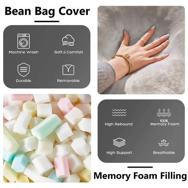 Alt view image 5 of 7 - Bean Bag Chair, Memory Foam Filling Adult and Teen Bean Bag Chair Soft Sofa with Removable Flannel Cover Round Sofa