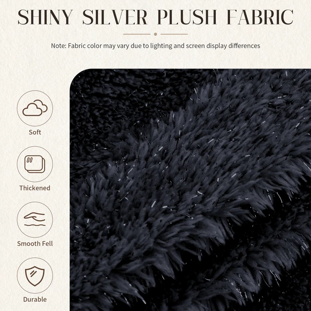 Alt view image 2 of 7 - Sky Bean Bag Chair, Fabric with Lurex Shiny Thread Faux Fur Memory Foam Filling Round Sofa for Living College, Black