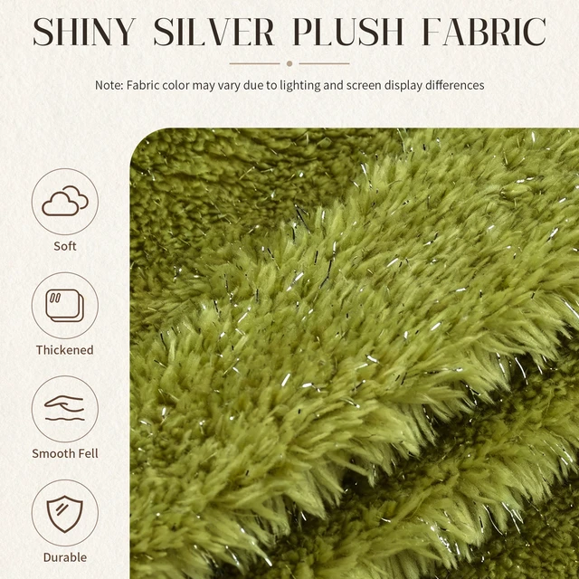 Alt view image 2 of 7 - Sky Bean Bag Chair, Fabric with Lurex Shiny Thread Faux Fur Memory Foam Filling Round Sofa for Living College, Green