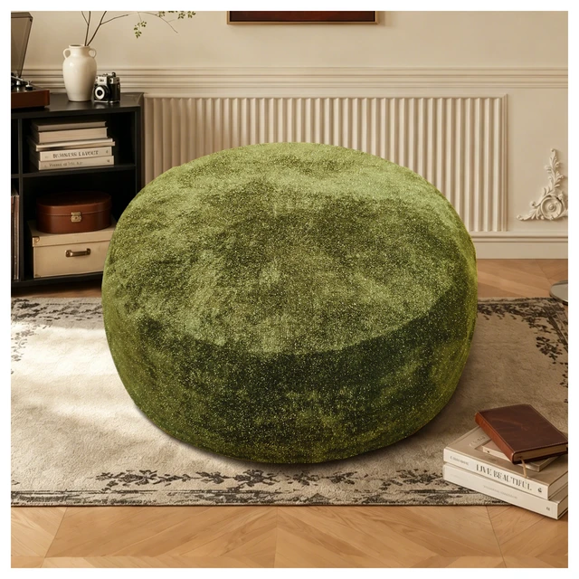 Alt view image 6 of 7 - Sky Bean Bag Chair, Fabric with Lurex Shiny Thread Faux Fur Memory Foam Filling Round Sofa for Living College, Green