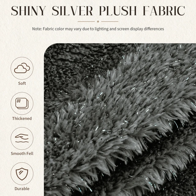 Alt view image 2 of 7 - Sky Bean Bag Chair, Fabric with Lurex Shiny Thread Faux Fur Memory Foam Filling Round Sofa for Living College, Grey