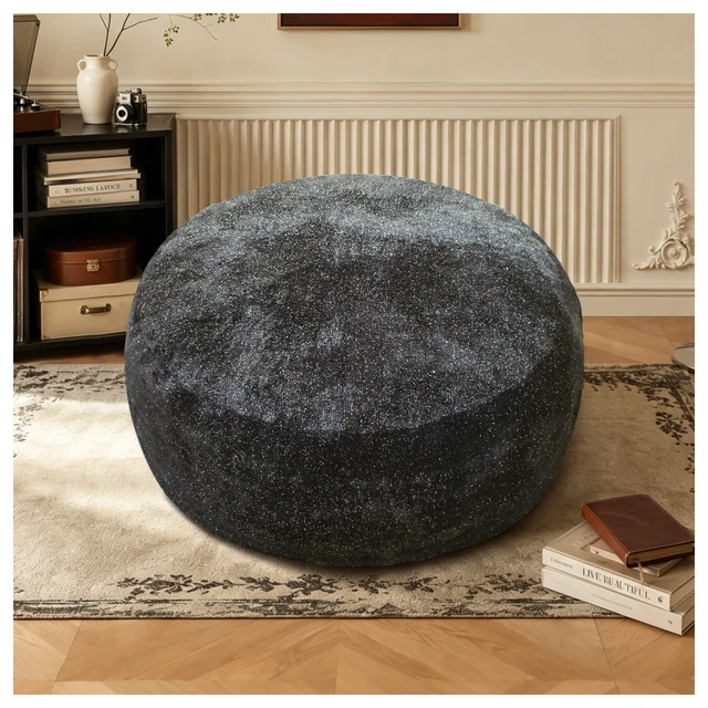 Alt view image 5 of 7 - Sky Bean Bag Chair, Fabric with Lurex Shiny Thread Faux Fur Memory Foam Filling Round Sofa for Living College, Grey