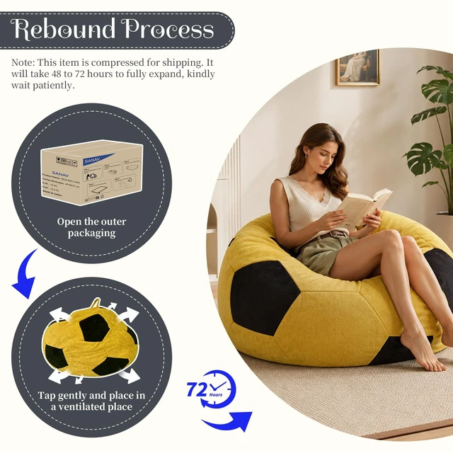 Alt view image 5 of 7 - Small Soccer Shaped Bean Bag Chair, Color Stitching Large Size Beanbag Seat Relax Lazy Sofa for Living Reading Nook