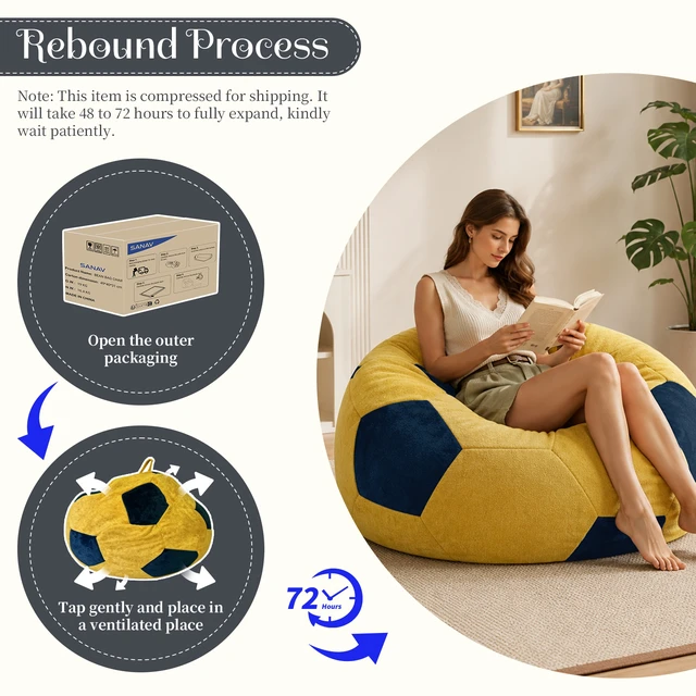 Alt view image 5 of 7 - Small Soccer Shaped Bean Bag Chair, Color Stitching Large Size Beanbag Seat Relax Lazy Sofa for Living Reading Nook