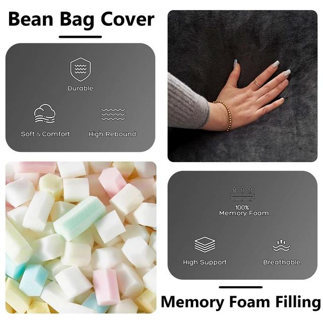 Alt view image 2 of 7 - Bean Bag Chair, Memory Foam Filling Adult and Teen Bean Bag Chair Soft Sofa with Flannel Cover Round Sofa for Living