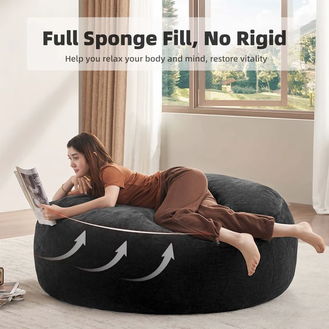 Alt view image 7 of 7 - Bean Bag Chair, Memory Foam Filling Adult and Teen Bean Bag Chair Soft Sofa with Flannel Cover Round Sofa for Living