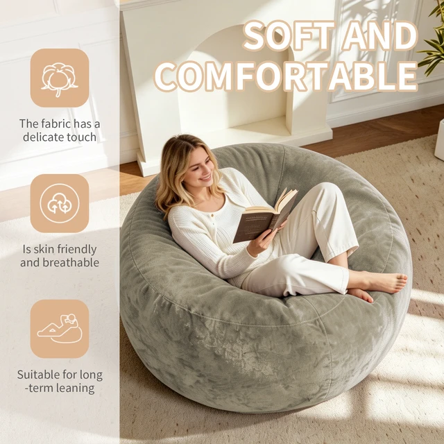 Alt view image 3 of 7 - Bean Bag Chair, Memory Foam Filling Adult and Teen Bean Bag Chair Soft Sofa with Flannel Cover Round Sofa for Living
