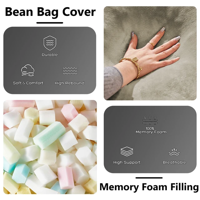 Alt view image 4 of 7 - Bean Bag Chair, Memory Foam Filling Adult and Teen Bean Bag Chair Soft Sofa with Flannel Cover Round Sofa for Living