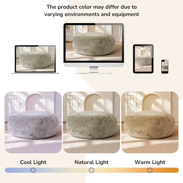 Alt view image 7 of 7 - Bean Bag Chair, Memory Foam Filling Adult and Teen Bean Bag Chair Soft Sofa with Flannel Cover Round Sofa for Living