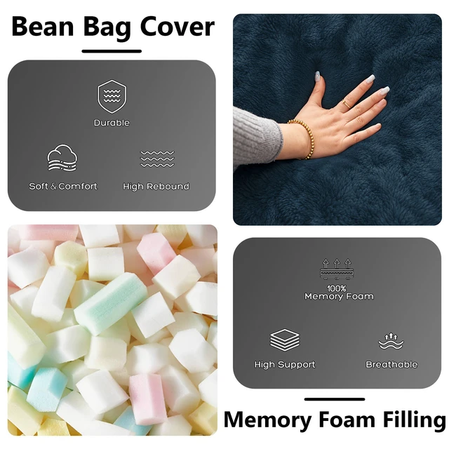 Alt view image 2 of 7 - Bean Bag Chair, Memory Foam Filling Adult and Teen Bean Bag Chair Soft Sofa with Velboa Fabric Cover Round Sofa