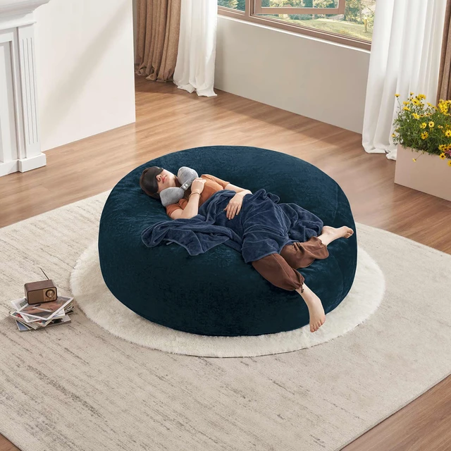 Alt view image 6 of 7 - Bean Bag Chair, Memory Foam Filling Adult and Teen Bean Bag Chair Soft Sofa with Velboa Fabric Cover Round Sofa