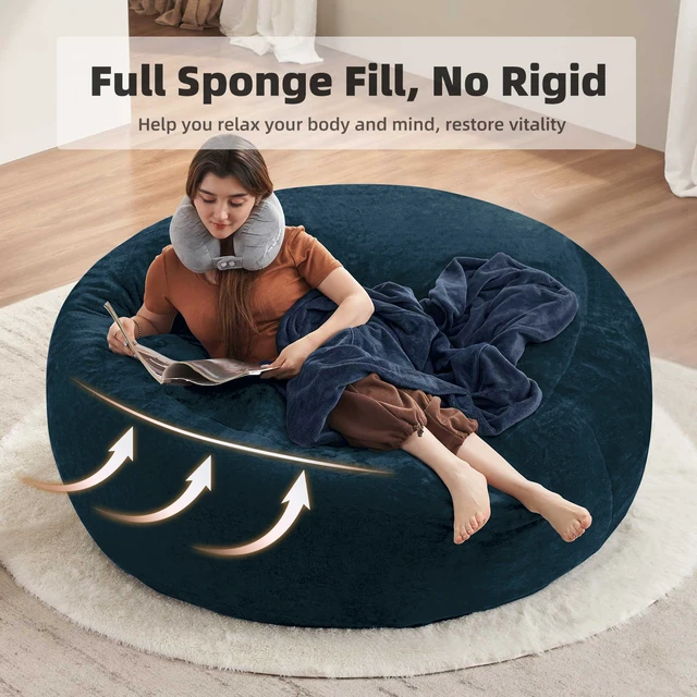 Alt view image 7 of 7 - Bean Bag Chair, Memory Foam Filling Adult and Teen Bean Bag Chair Soft Sofa with Velboa Fabric Cover Round Sofa