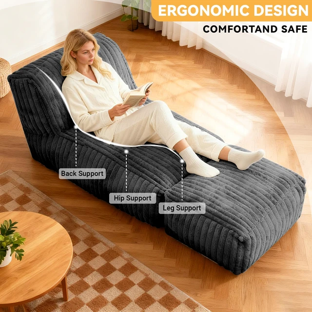 Alt view image 4 of 7 - Modular Floor Chaise Lounge Convertible Sofa Bed for Scene Relaxation, Dark Grey, Corduroy, Bean Bag Chairs Lazy Sofa