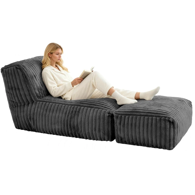 Alt view image 6 of 7 - Modular Floor Chaise Lounge Convertible Sofa Bed for Scene Relaxation, Dark Grey, Corduroy, Bean Bag Chairs Lazy Sofa