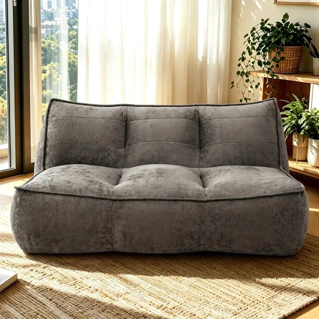 Main image of Double Caterpillar Sofa, Double Togo Sofa Cotton Linen Fabric Beanbag Couch for Living and Fluffy Cloud Mini Couch
