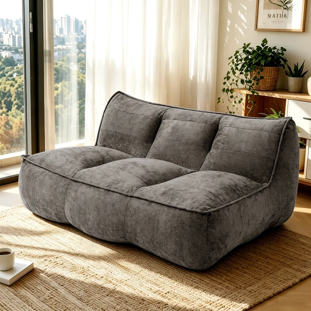 Alt view image 3 of 7 - Double Caterpillar Sofa, Double Togo Sofa Cotton Linen Fabric Beanbag Couch for Living and Fluffy Cloud Mini Couch