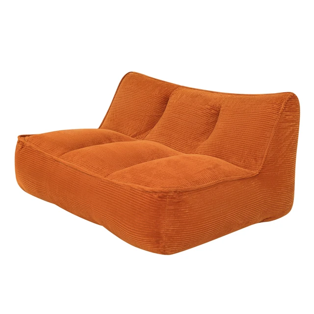 Alt view image 5 of 6 - Double Caterpillar Sofa, Double Togo Corduroy Fabric Beanbag Couch for Living and Fluffy Cloud Mini Couch, Orange