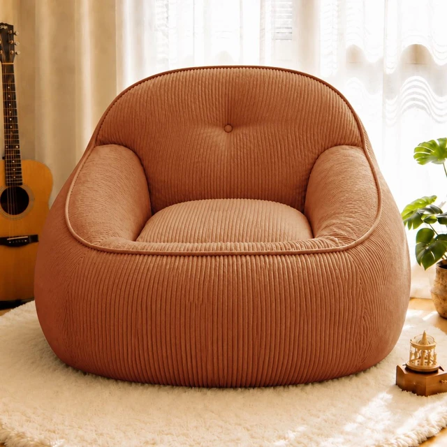 Alt view image 2 of 7 - Corduroy Bean Bag Chair for Adults, Soft Lounge Sofa for Living Reading Corner Gaming and Movie Theater, Orange, Bean