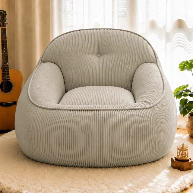 Alt view image 2 of 7 - Corduroy Bean Bag Chair for Adults, Soft Lounge Sofa for Living Reading Corner Gaming and Movie Theater, Camel, Bean