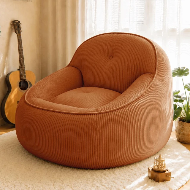 Alt view image 3 of 7 - Corduroy Bean Bag Chair for Adults, Soft Lounge Sofa for Living Reading Corner Gaming and Movie Theater, Orange, Bean