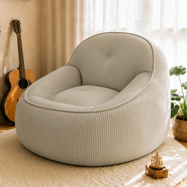 Alt view image 3 of 7 - Corduroy Bean Bag Chair for Adults, Soft Lounge Sofa for Living Reading Corner Gaming and Movie Theater, Camel, Bean