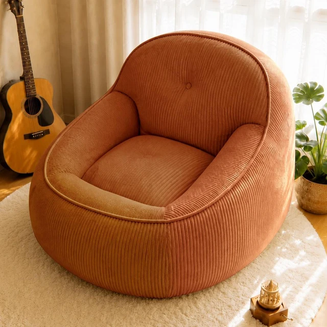Main image of Corduroy Bean Bag Chair for Adults, Soft Lounge Sofa for Living Reading Corner Gaming and Movie Theater, Orange, Bean