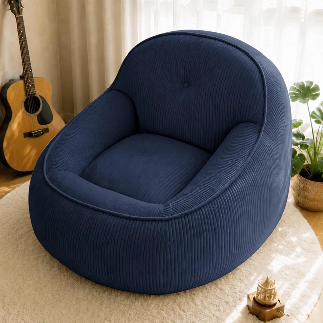 Main image of Corduroy Bean Bag Chair for Adults, Soft Lounge Sofa for Living Reading Corner Gaming and Movie Theater, Blue, Bean Bag