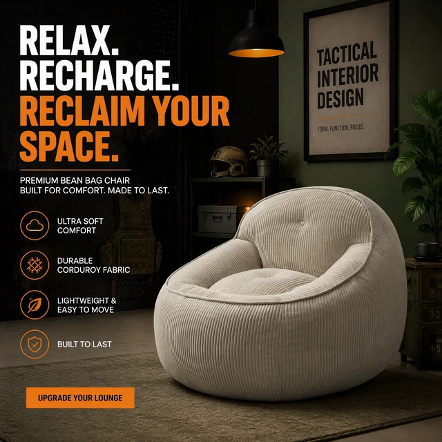 Alt view image 5 of 7 - Corduroy Bean Bag Chair for Adults, Soft Lounge Sofa for Living Reading Corner Gaming and Movie Theater, Camel, Bean