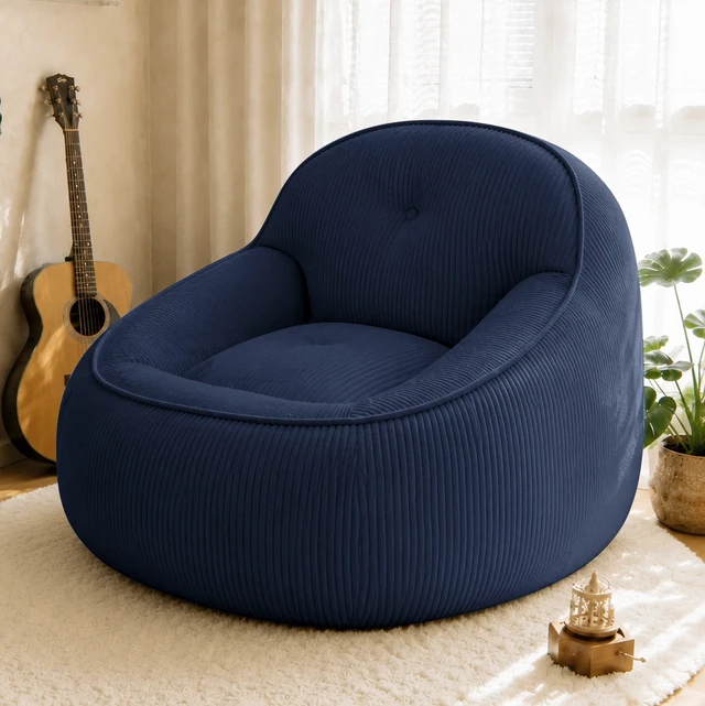Alt view image 3 of 7 - Corduroy Bean Bag Chair for Adults, Soft Lounge Sofa for Living Reading Corner Gaming and Movie Theater, Blue, Bean Bag