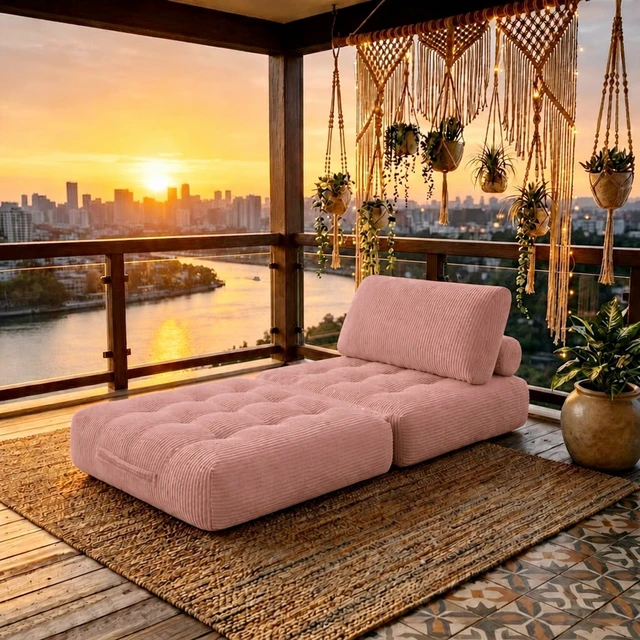 Alt view image 2 of 7 - 62.9 Inch Corduroy Fabric Beanbag, Foldable Single Sofa Bed Couch for Living and Fluffy Cloud Mini Couch Corduroy
