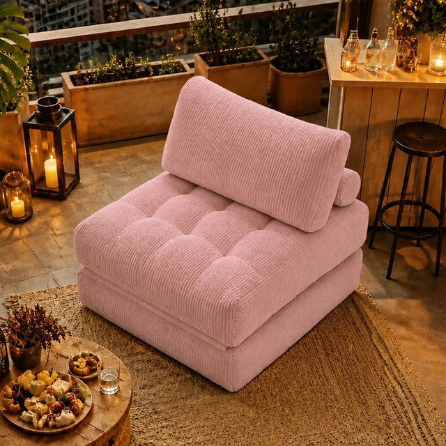 Alt view image 4 of 7 - 62.9 Inch Corduroy Fabric Beanbag, Foldable Single Sofa Bed Couch for Living and Fluffy Cloud Mini Couch Corduroy