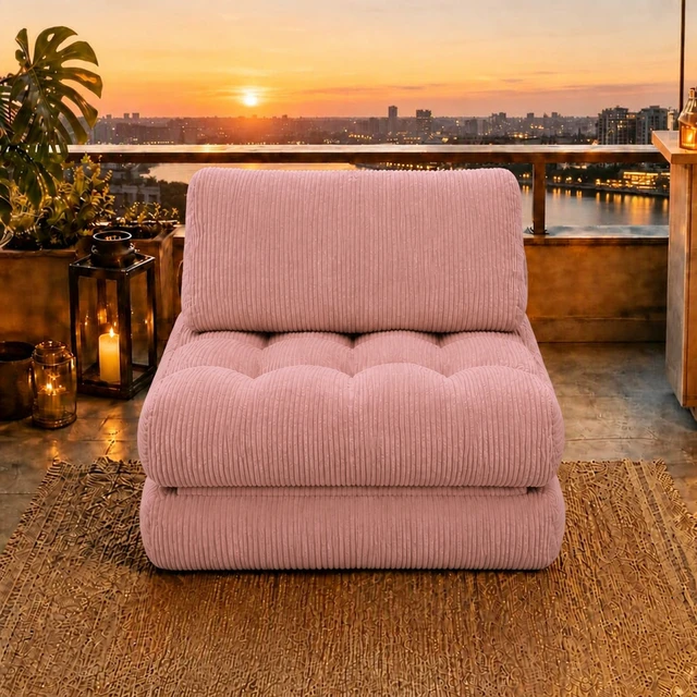 Alt view image 3 of 7 - 62.9 Inch Corduroy Fabric Beanbag, Foldable Single Sofa Bed Couch for Living and Fluffy Cloud Mini Couch Corduroy