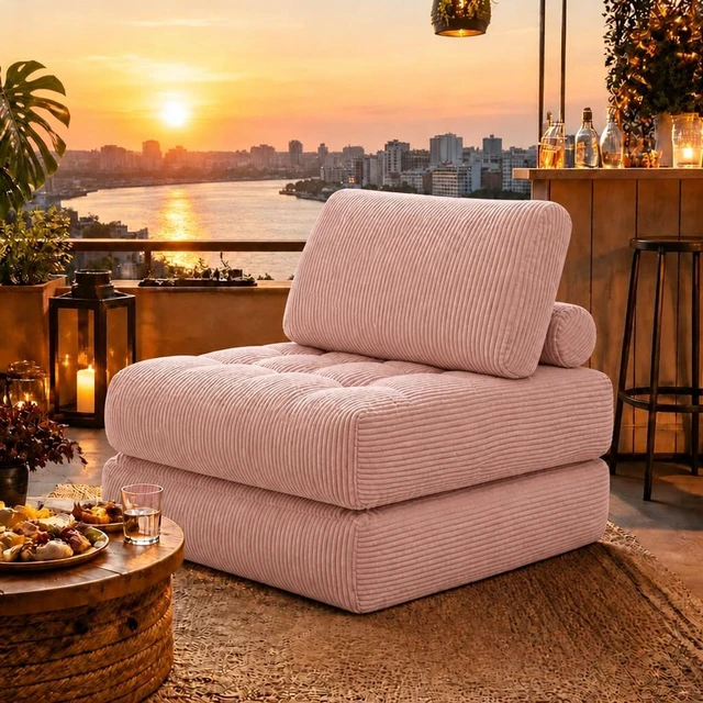 Main image of 62.9 Inch Corduroy Fabric Beanbag, Foldable Single Sofa Bed Couch for Living and Fluffy Cloud Mini Couch Corduroy