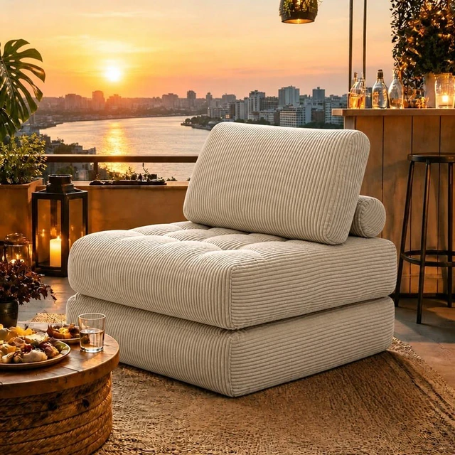 Main image of 62.9 Inch Corduroy Fabric Beanbag Couch for Living, Fluffy Cloud Mini Couch Corduroy-Camel, Camel, Fabric and Foam