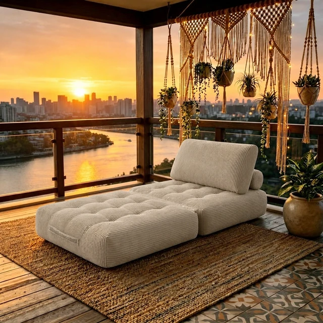 Alt view image 2 of 7 - 62.9 Inch Corduroy Fabric Beanbag Couch for Living, Fluffy Cloud Mini Couch Corduroy-Camel, Camel, Fabric and Foam