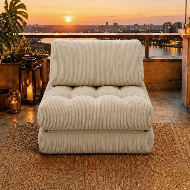 Alt view image 3 of 7 - 62.9 Inch Corduroy Fabric Beanbag Couch for Living, Fluffy Cloud Mini Couch Corduroy-Camel, Camel, Fabric and Foam