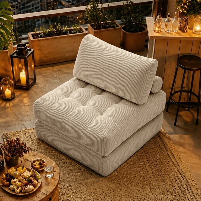 Alt view image 4 of 7 - 62.9 Inch Corduroy Fabric Beanbag Couch for Living, Fluffy Cloud Mini Couch Corduroy-Camel, Camel, Fabric and Foam